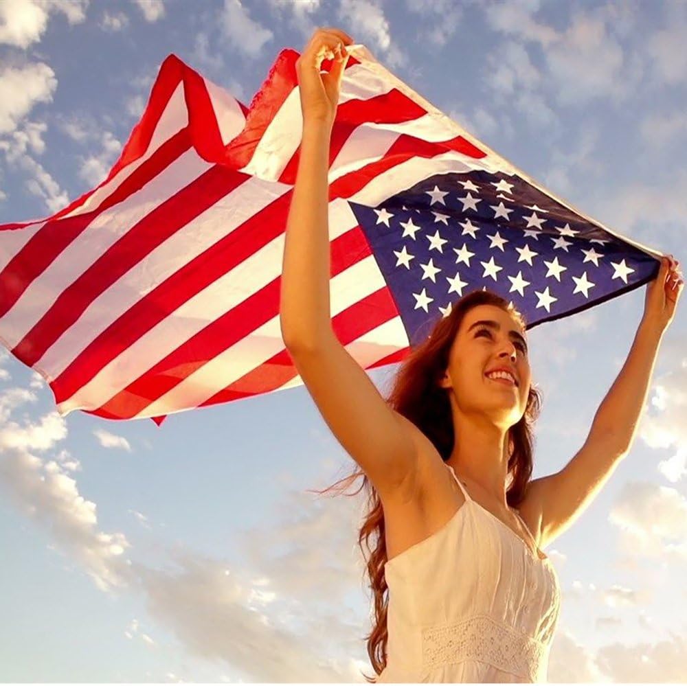 American US Flag: Vibrant Colors, UV Fade-Resistant, 3x5 Foot Size, Sturdy Canvas Header, and Double Stitched